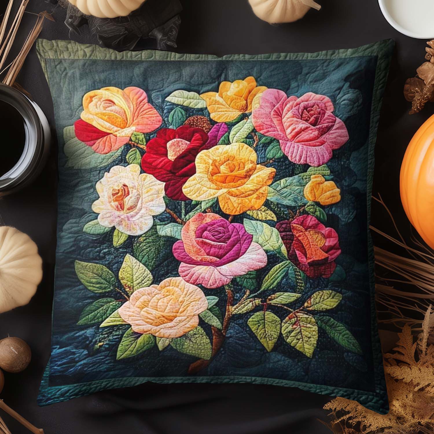 Rose Elegance Quilted Pillow Case Merry Christmas Cushion Cover