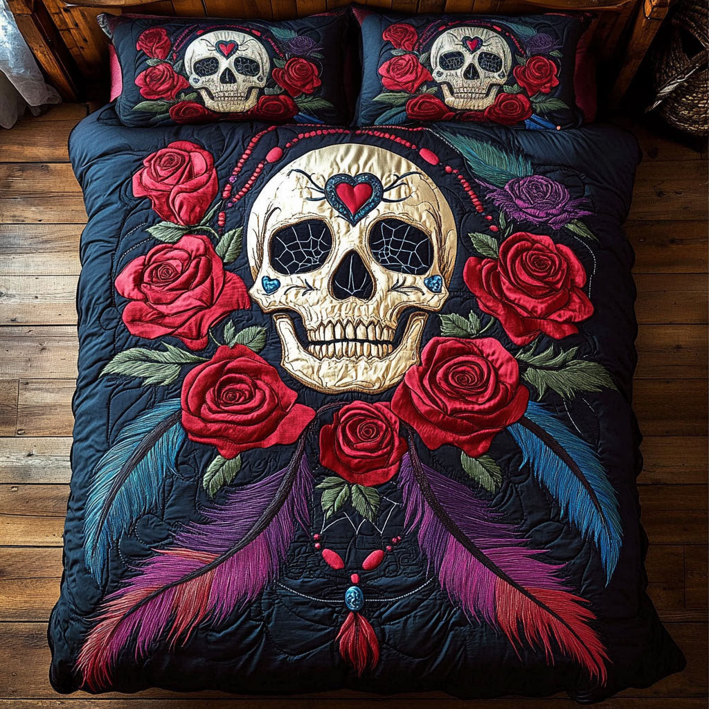 Rose Feather Skull Bedding Set Best Decoration Gift For Friends and Family on Halloween Day