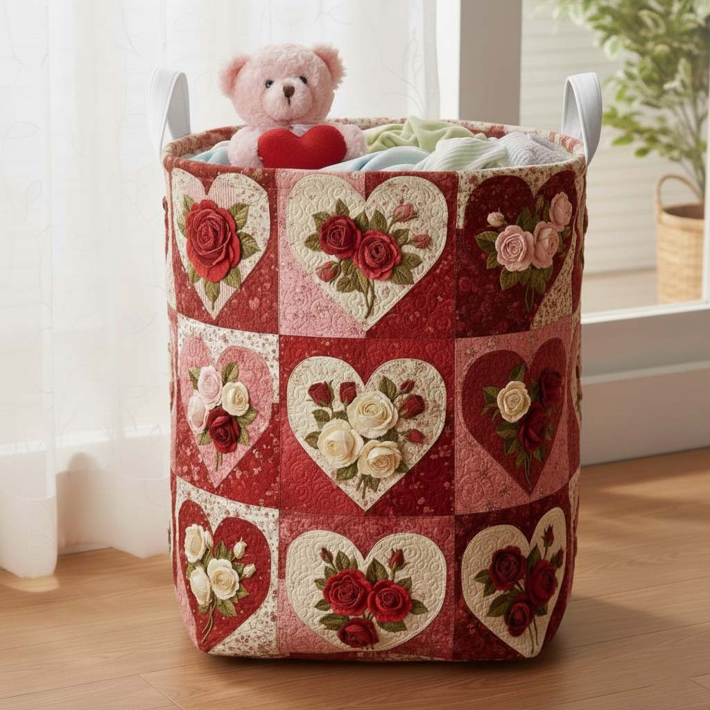 Rose Flower Patchwork Quilted Laundry Basket Laundry Room Decor Rose Flower Lover Gifts