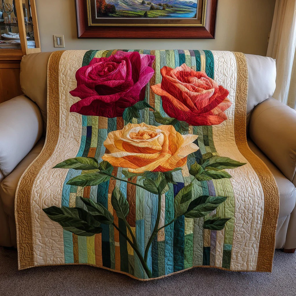 Rose Garden Quilted Blanket Floral Art Patchwork Decor Apparel Best Gift For Her Women