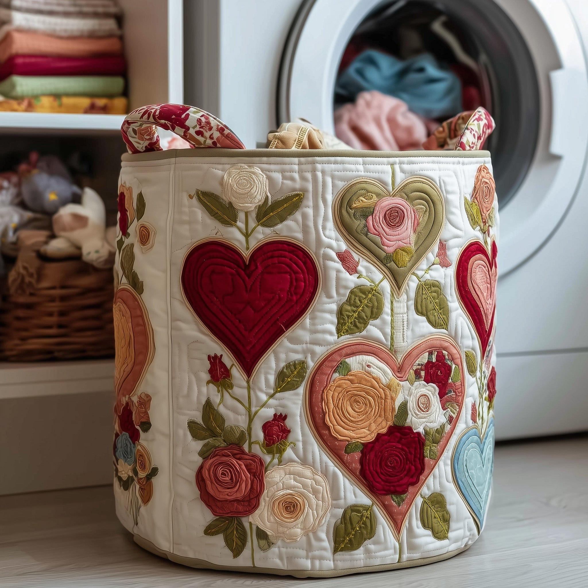 Rose Garden Quilted Laundry Basket Cozy Home Decor Gifts For Flower Enthusiasts
