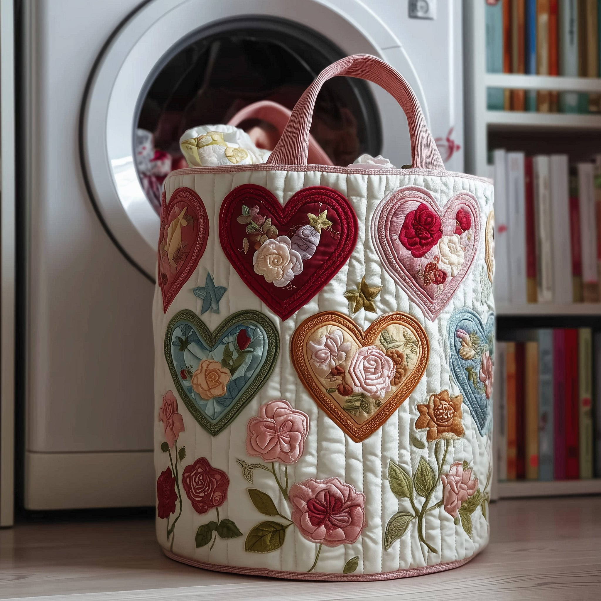 Rose Garden Quilted Laundry Basket Flower Graphic Trendy Home Decor Gifts For Flower Lover