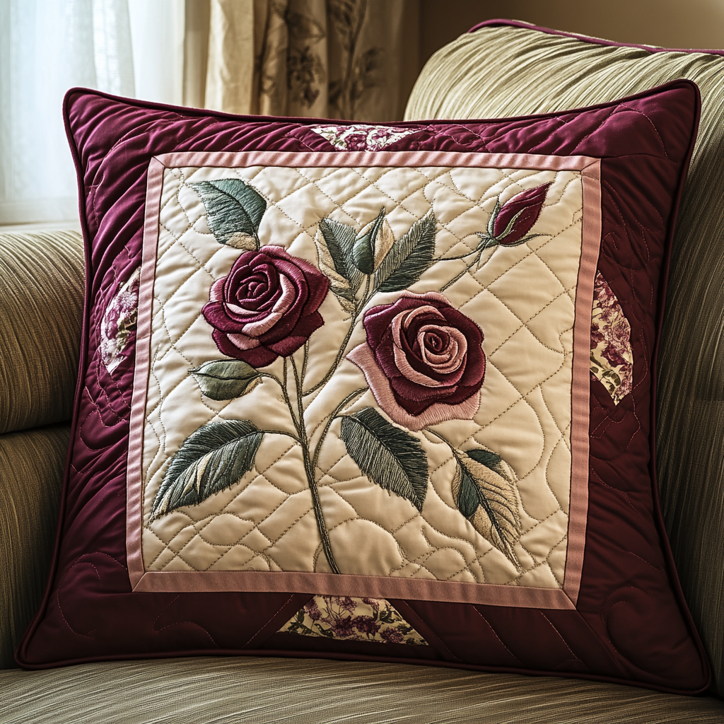 Rose Garden Quilted Pillow Case Decorative Throw Pillow Covers Christmas Gifts For Flower Lovers