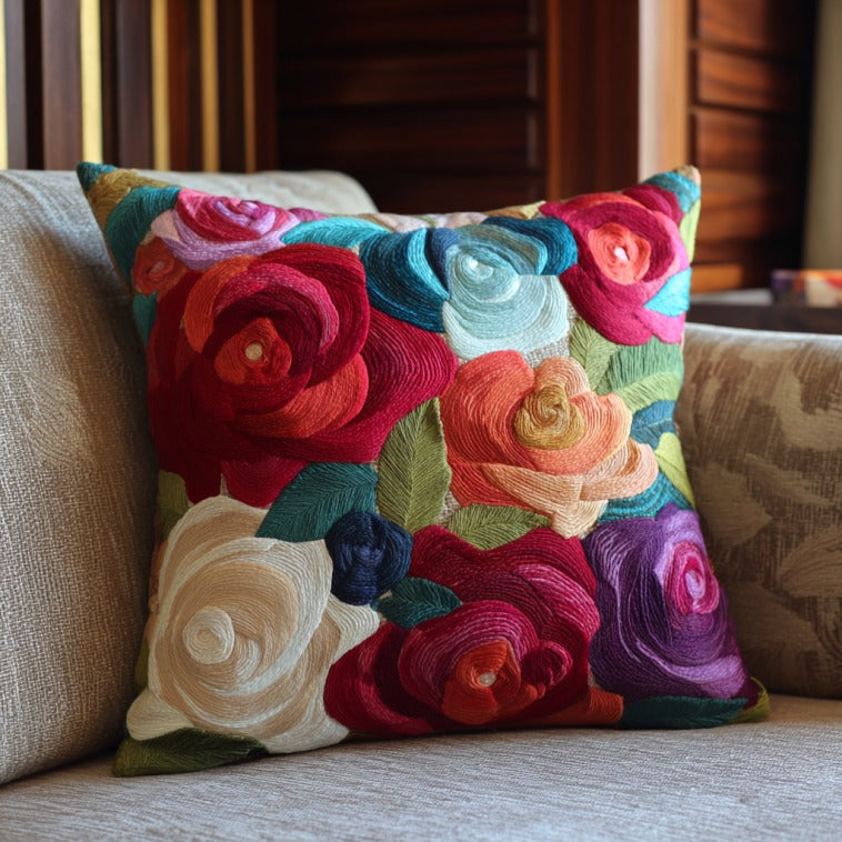 Rose Garden Quilted Pillow Case Floral Design Pillow Christmas Gifts For Coworkers