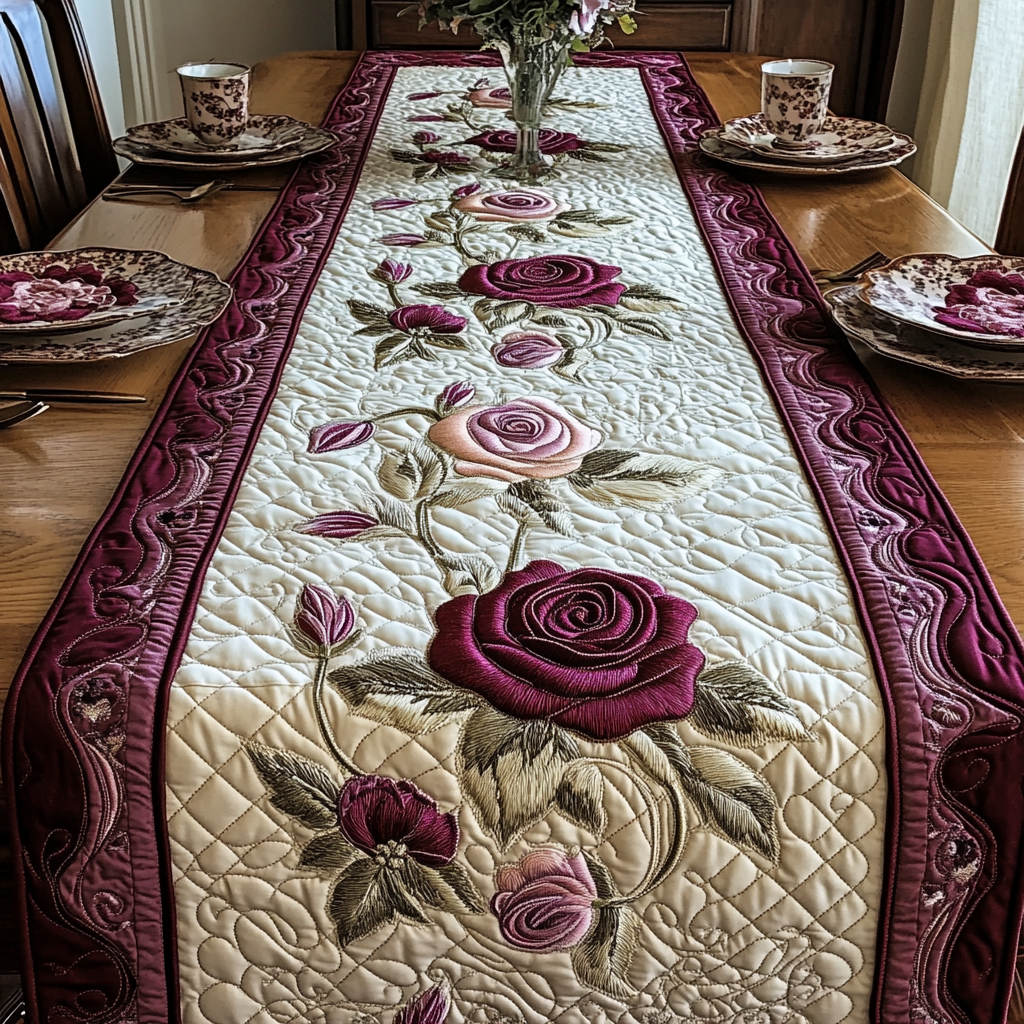 Rose Garden Quilted Table Runner Dining Room Decor Ideas Presents For Flower Lovers