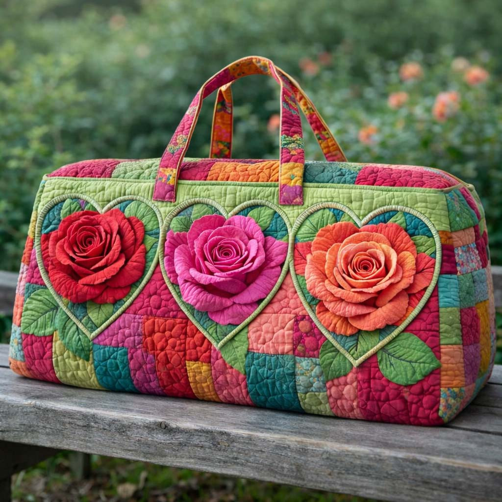 Rose Heart Patchwork Quilted Duffle Bag Floral Travel Bags For Women Best Gift For Her
