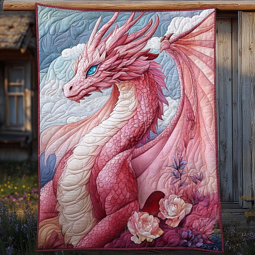 Rose Hued Scales Quilted Blanket Gift For Dragon Lover