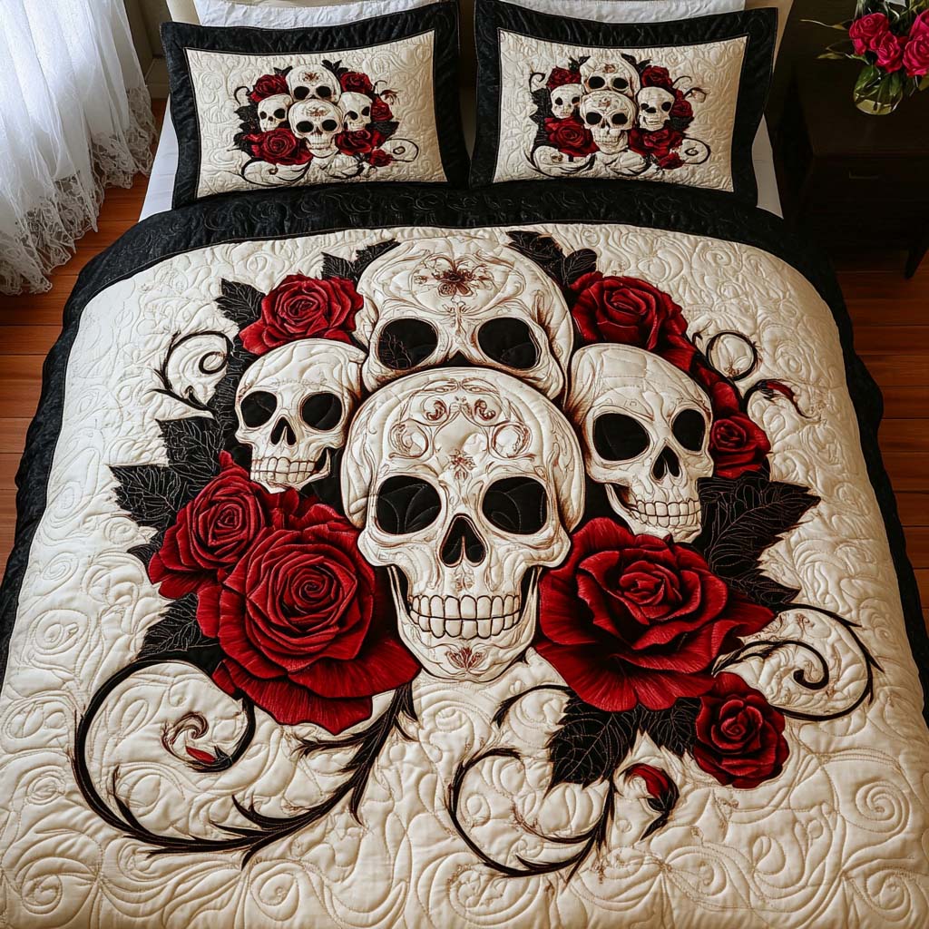 Rose Legion Quilted Bedding Set Bedspread Set Unique Skull Gifts For Him