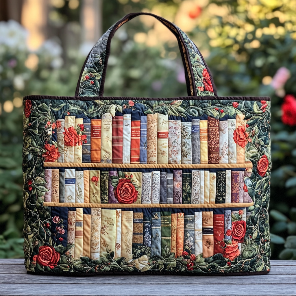 Rose Library Quilted Tote Bag Best Gifts For Book Lovers