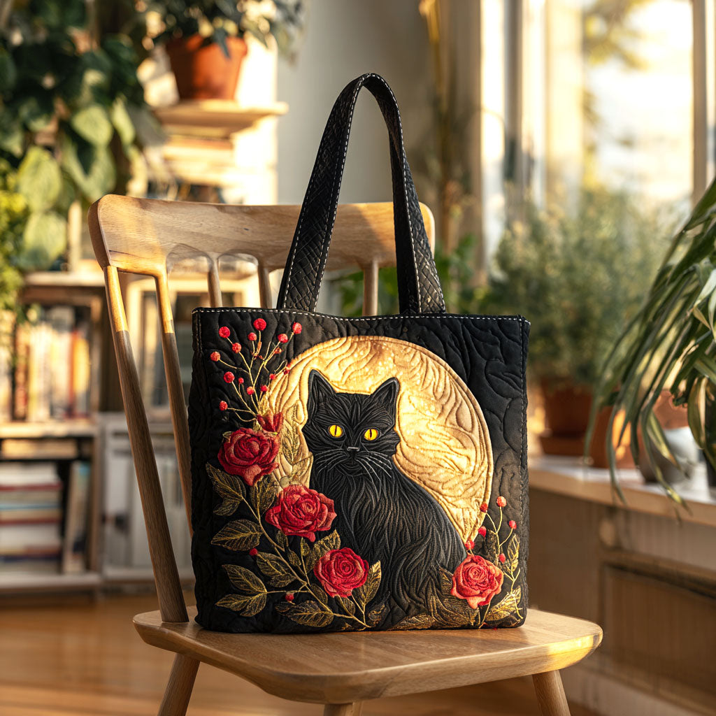 Rose Noir Quilted Tote Bag Cat Mom Gifts