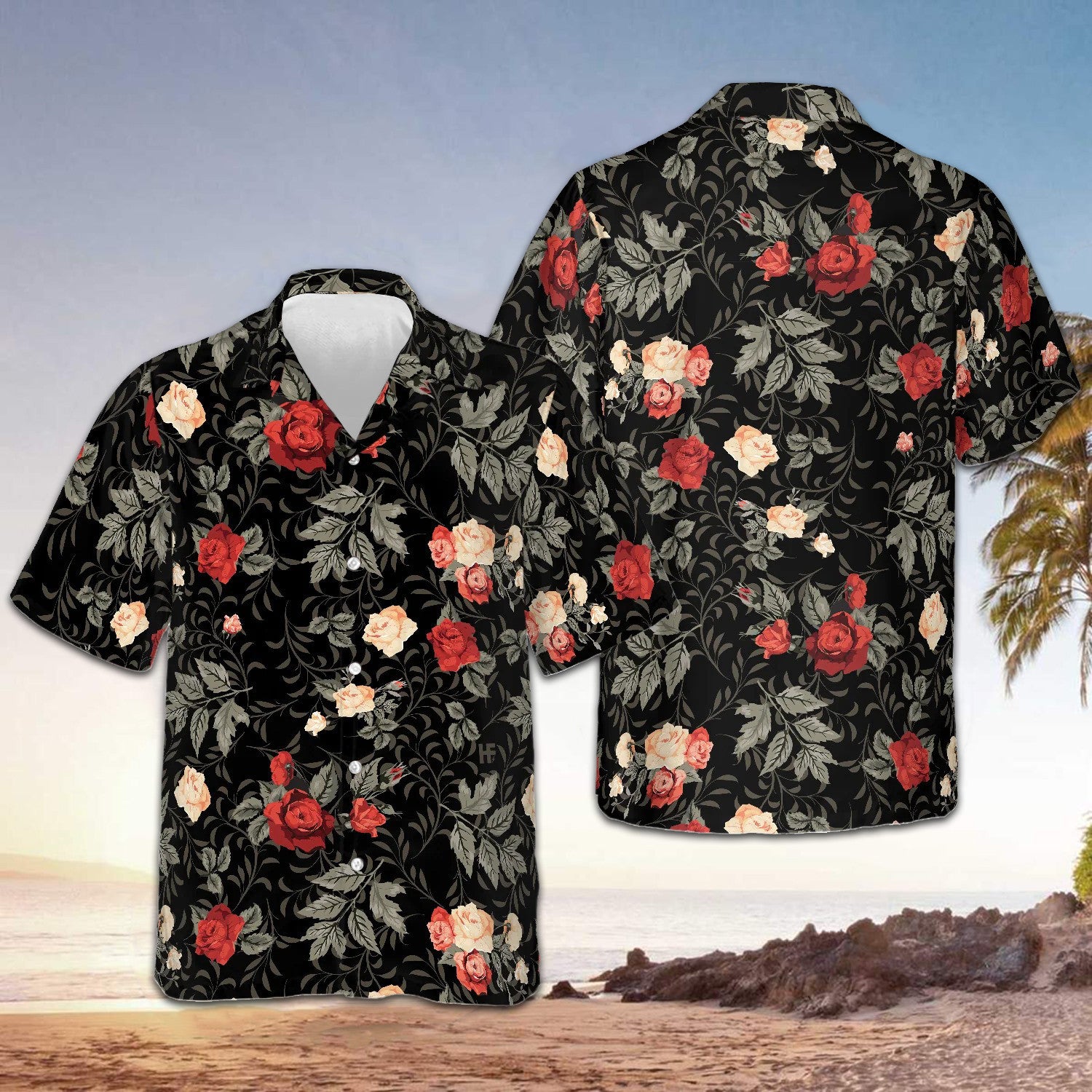 Rose Pattern Hawaiian Shirt Mens Button Up Shirts Summer Best Gift For Brother