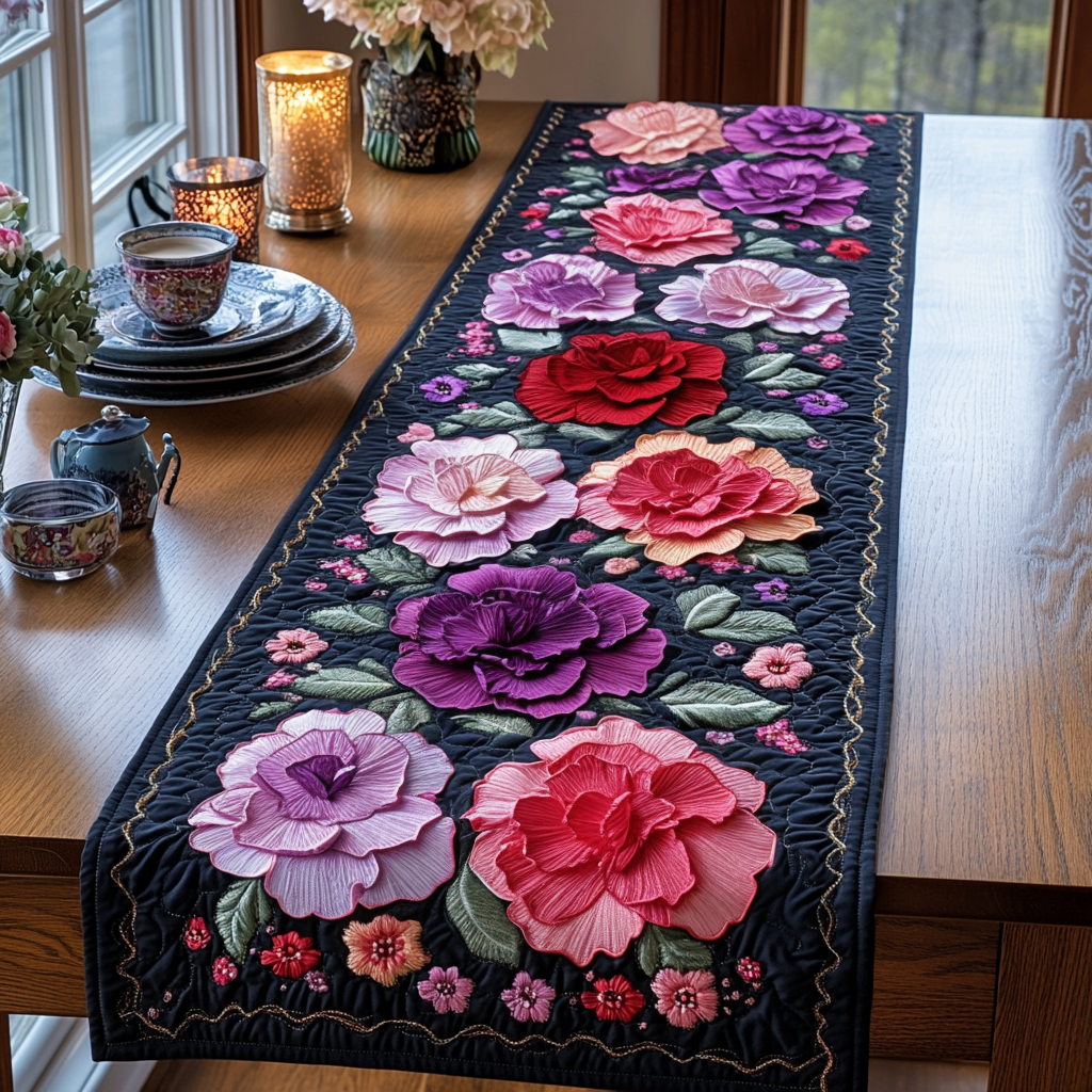 Rose Tints Quilted Table Runner Dining Room Table Decor Ideas Gifts For Flower Enthusiasts
