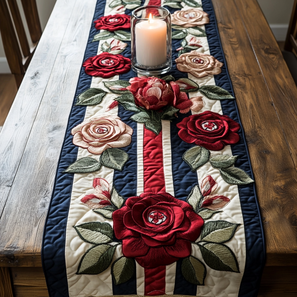 Rose Union Quilted Table Runner Holiday Table Runners Christmas Floral Gifts