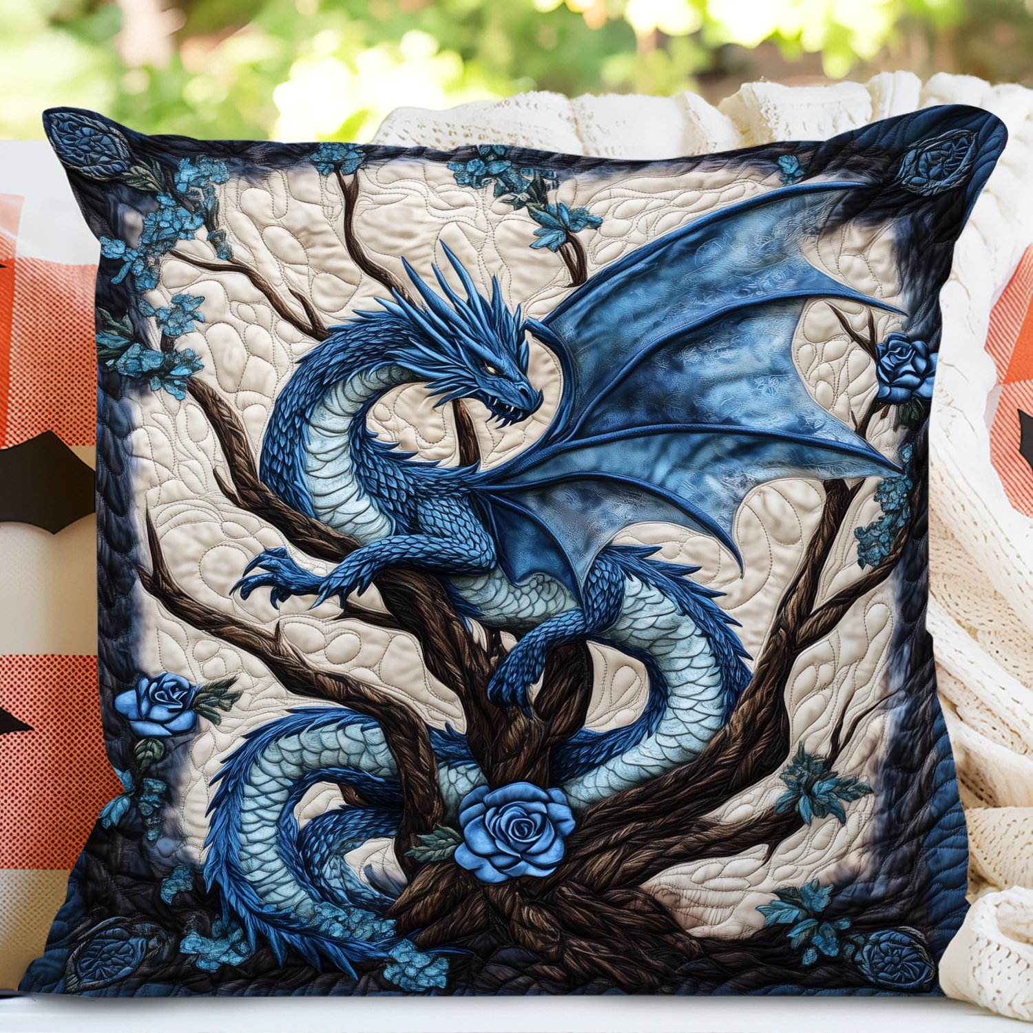 Rosefire Dragon Quilted Pillow Case Holiday Throw Pillow Gift