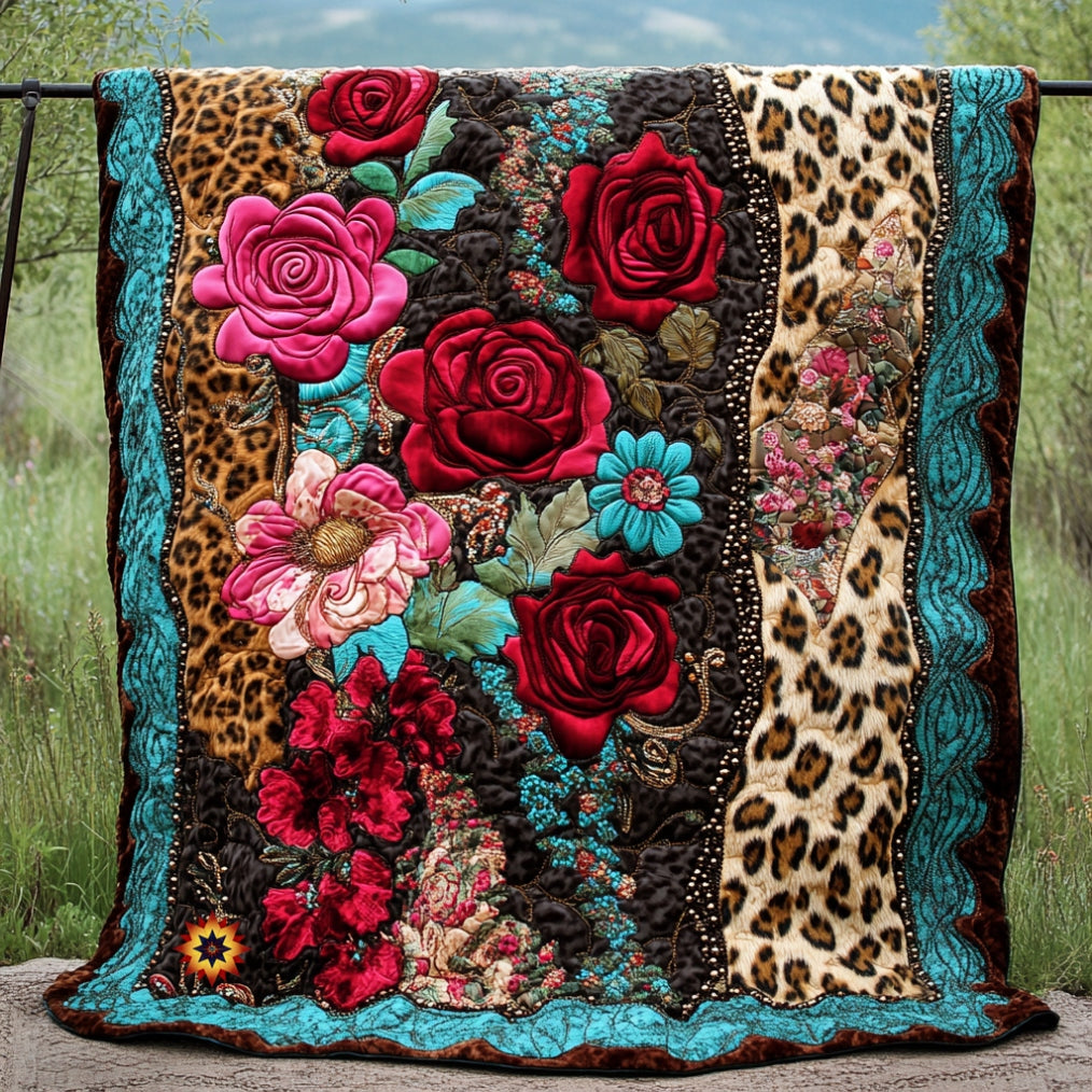 Roses And Cheetah Quilt Blanket Christmas Blanket Christmas Gifts For Your Family