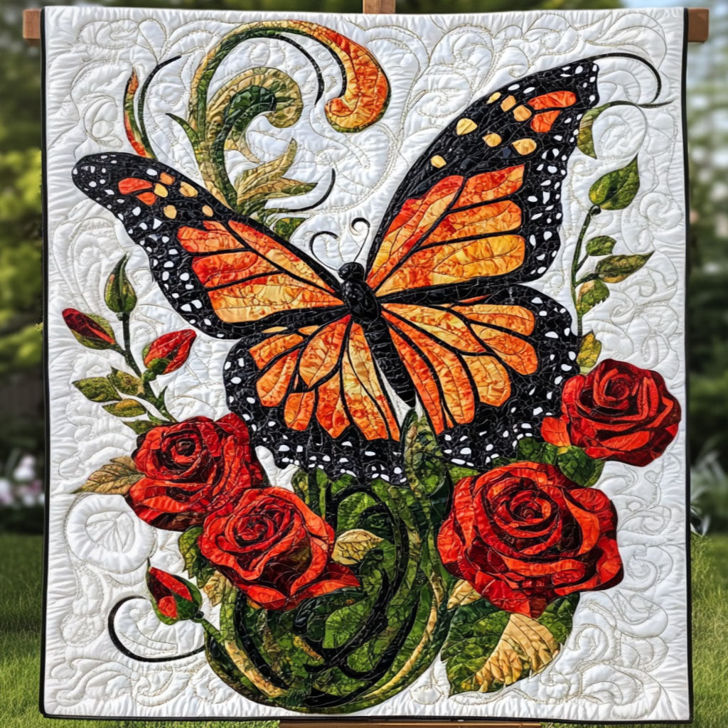 Roses and Monarch Quilted Blanket Best Couch Throw Blanket Butterfly Items For Lovers