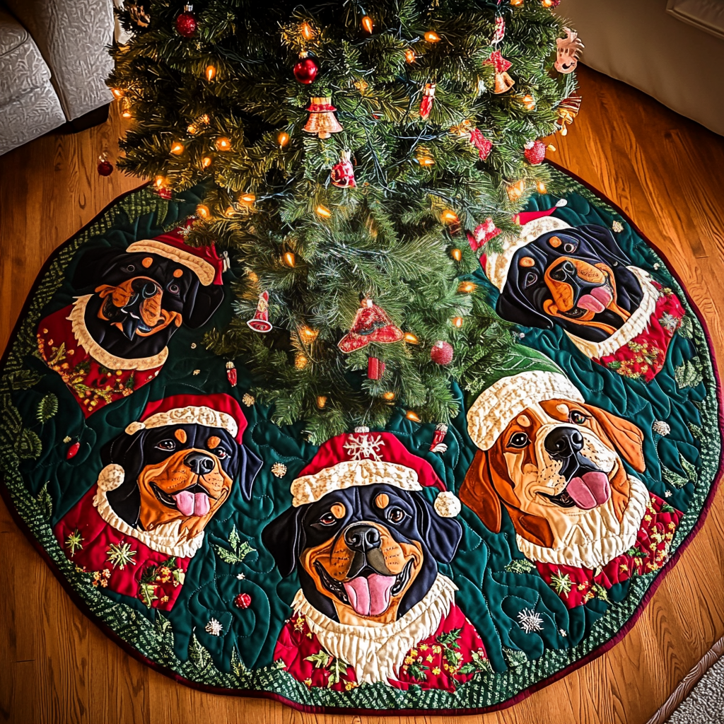 Rottie Christmas Magic Christmas Quilted Tree Skirt Warm and Soft Christmas Tree Skirt for Winter