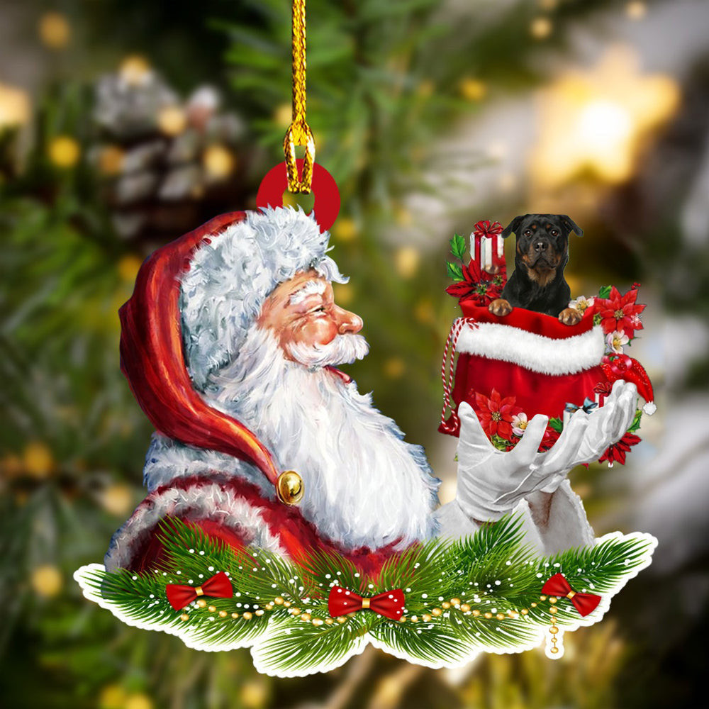 Rottweiler 2 and Santa Christmas Ornament for Dog Lovers Dog Mom Acrylic Dog Ornament