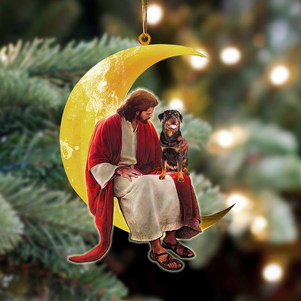 Rottweiler And Jesus Sitting On The Moon Hanging Acrylic Ornament for Dog Lovers