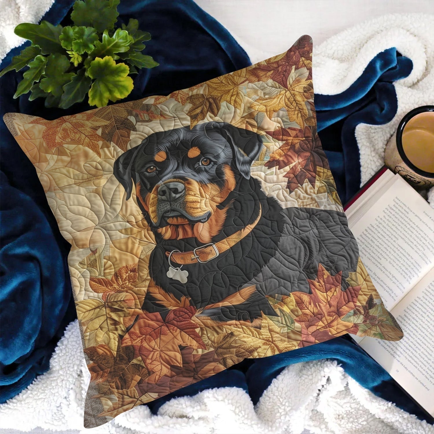 Rottweiler Autumn Breeze Quilted Pillow Case Trendy Home Decor Dog Lover Gifts