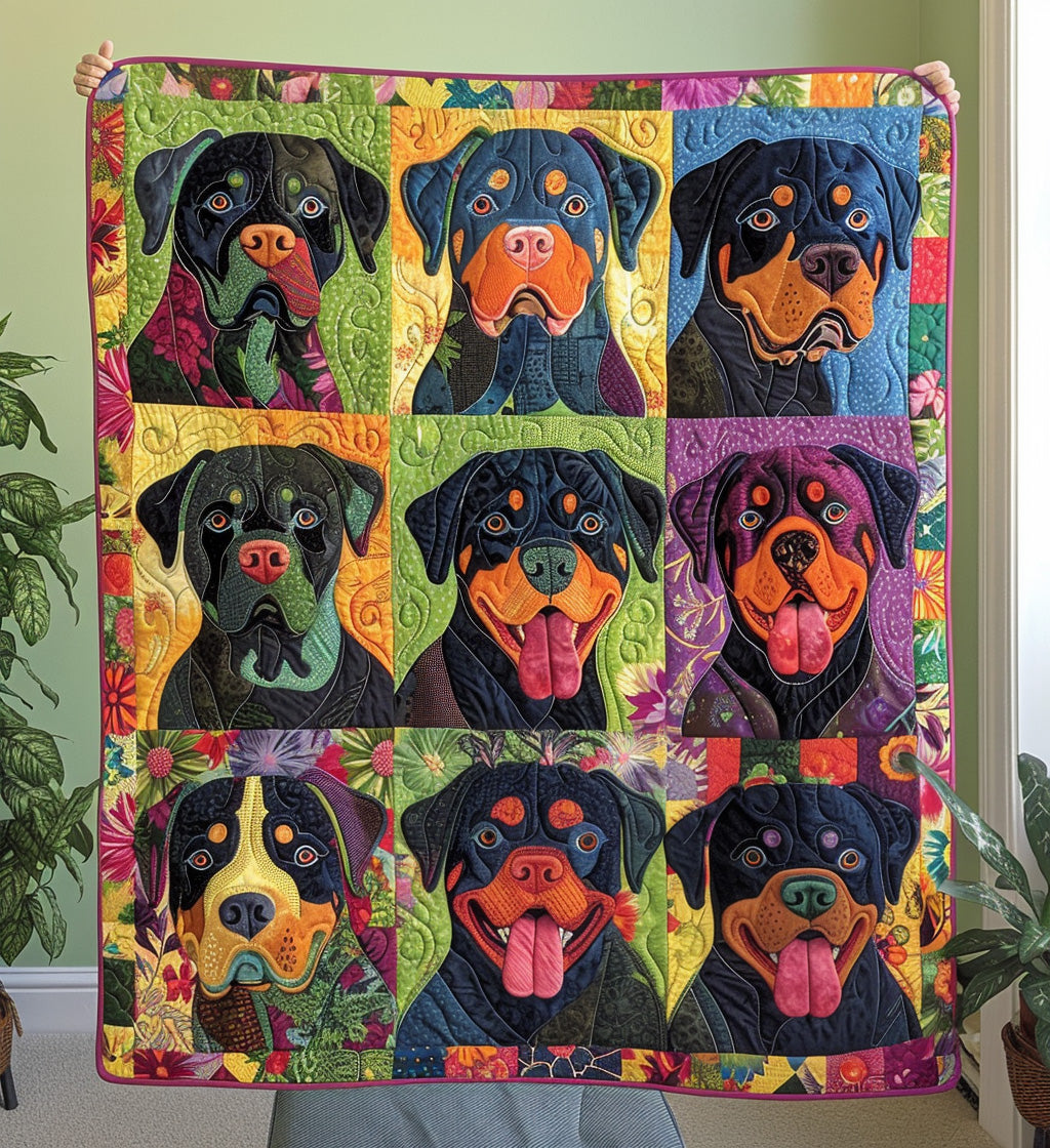 Rottweiler Blossom Quilted Blanket Gifts For Pet Owners