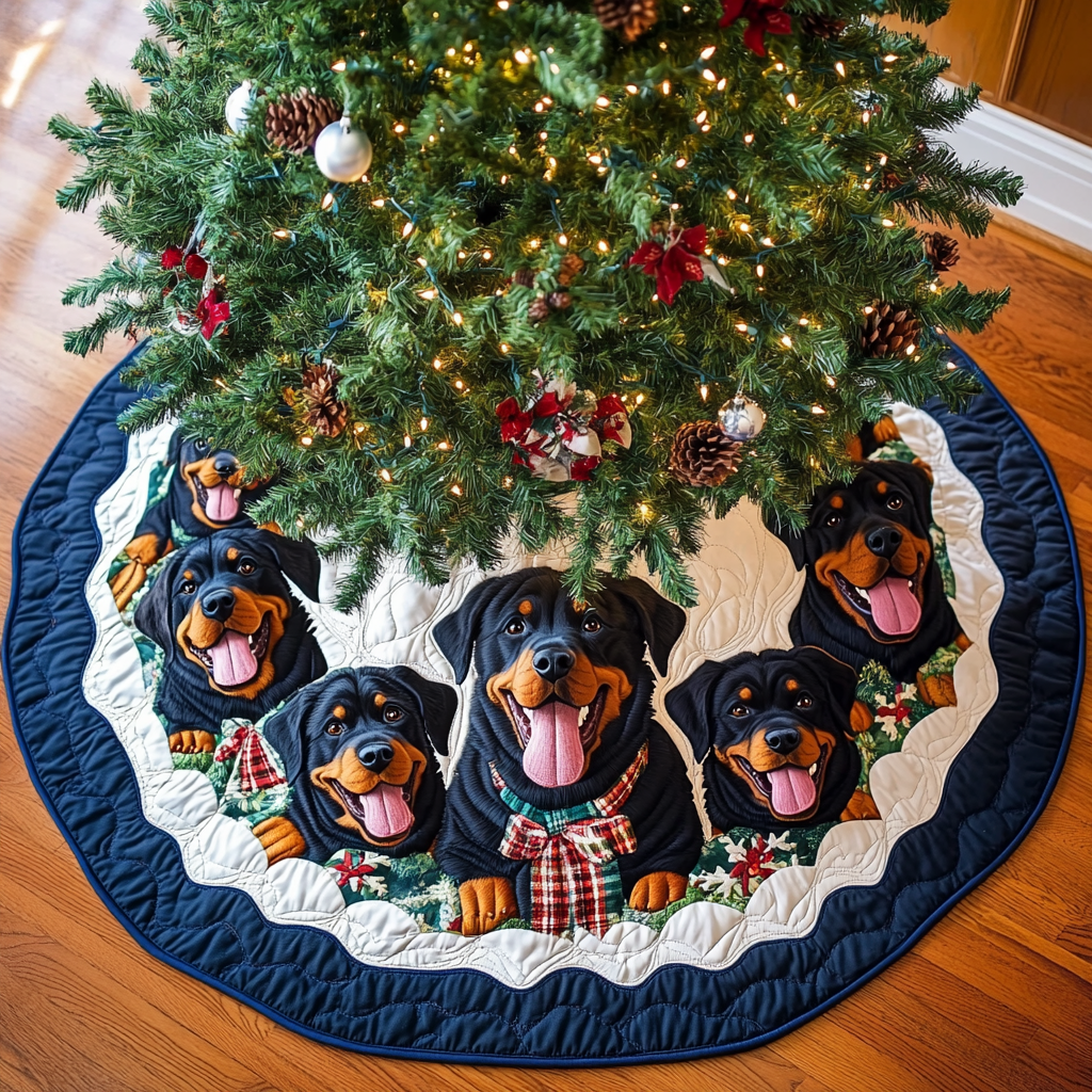 Rottweiler Christmas Charm Christmas Quilted Tree Skirt Warm and Soft Christmas Tree Skirt for Winter