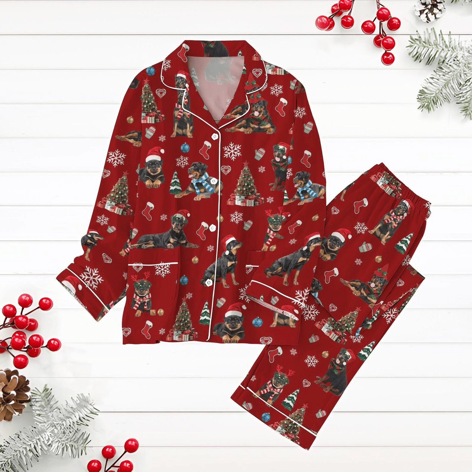 Rottweiler Christmas Dog Pajamas Set Pet Xmas Holiday Pajamas Dog Lover Pjs