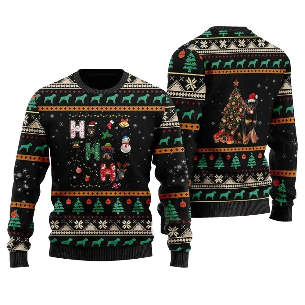 Rottweiler Dog Ho Ho Ho Ugly Christmas Sweater Best Funny Xmas Gifts For Rottweiler Lovers