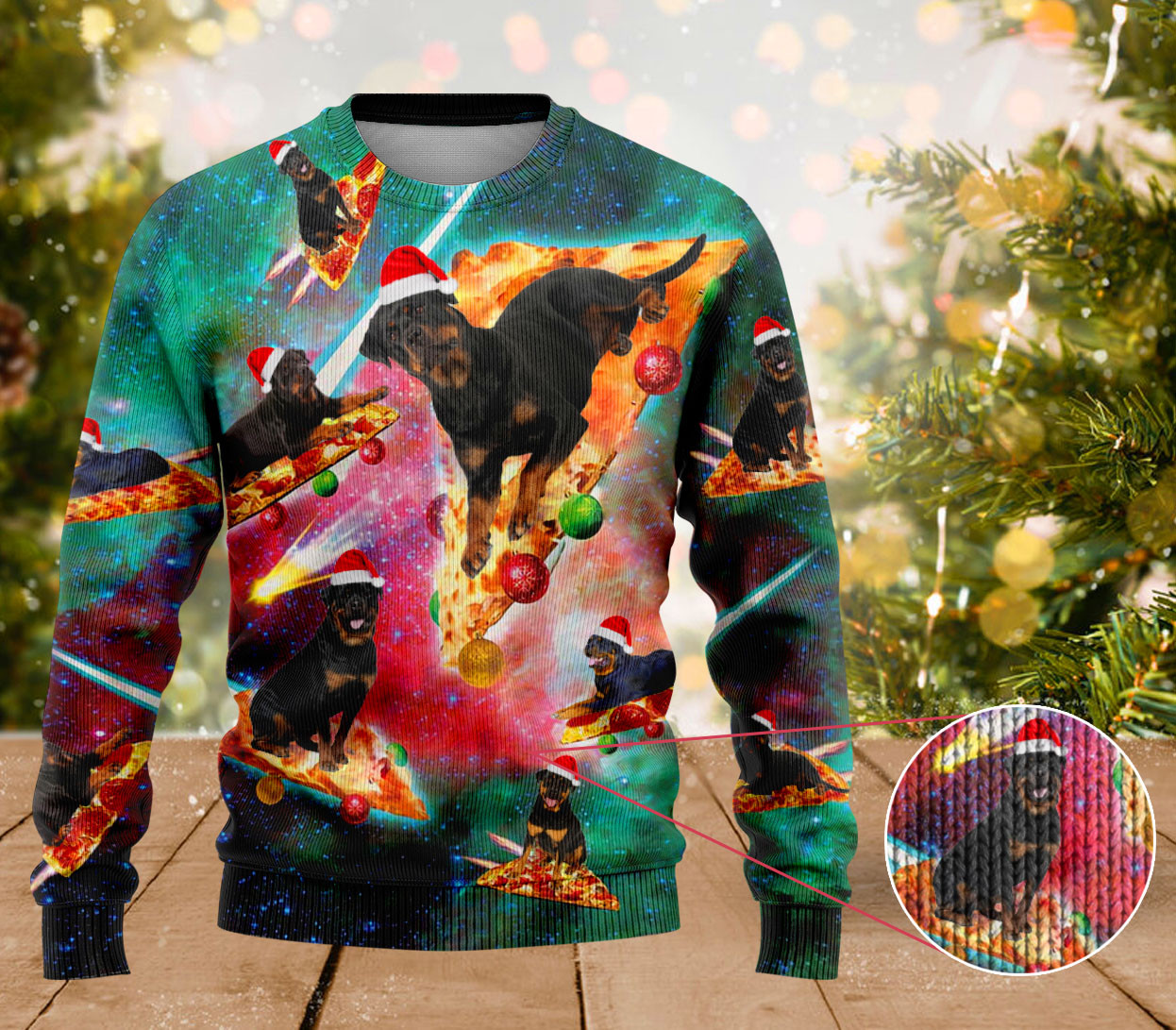 Rottweiler Dog Pizza Ugly Xmas Sweater Dog Lover Cute Christmas Sweater Women's