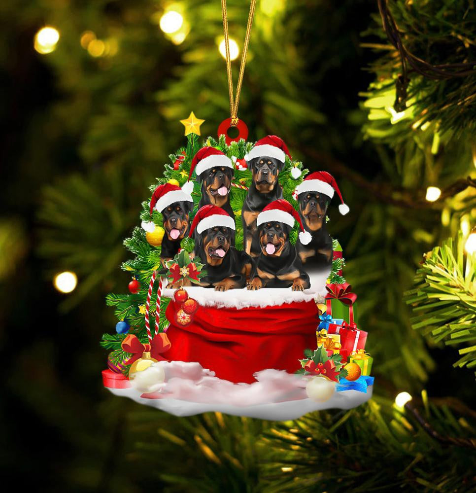 Rottweiler Dogs In A Gift Bag Christmas Ornament Flat Acrylic Dog Ornament