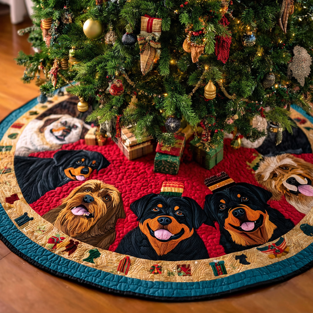 Rottweiler Dream Christmas Quilted Tree Skirt Perfect Tree Skirt Gift for Mom or Grandma