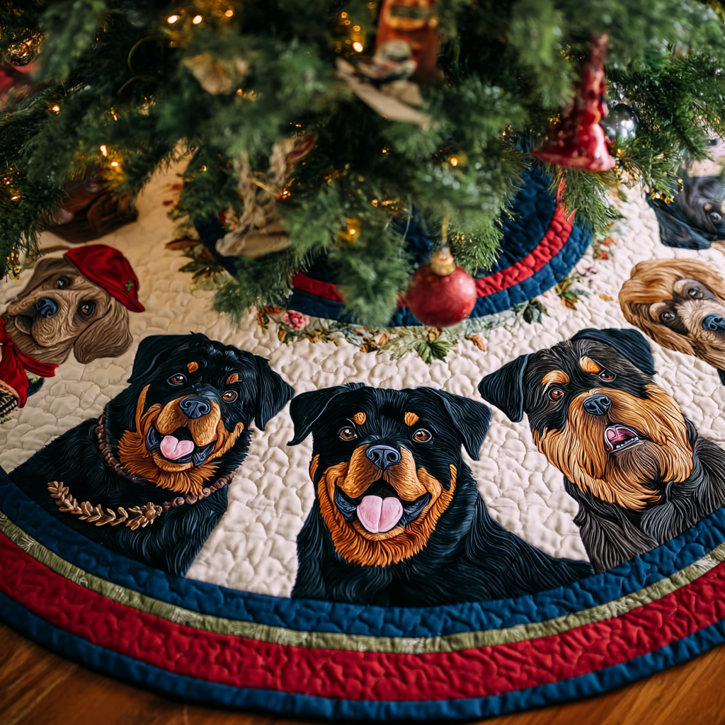 Rottweiler Heart Christmas Quilted Tree Skirt Holiday Decorations Rottweiler Themed Gifts