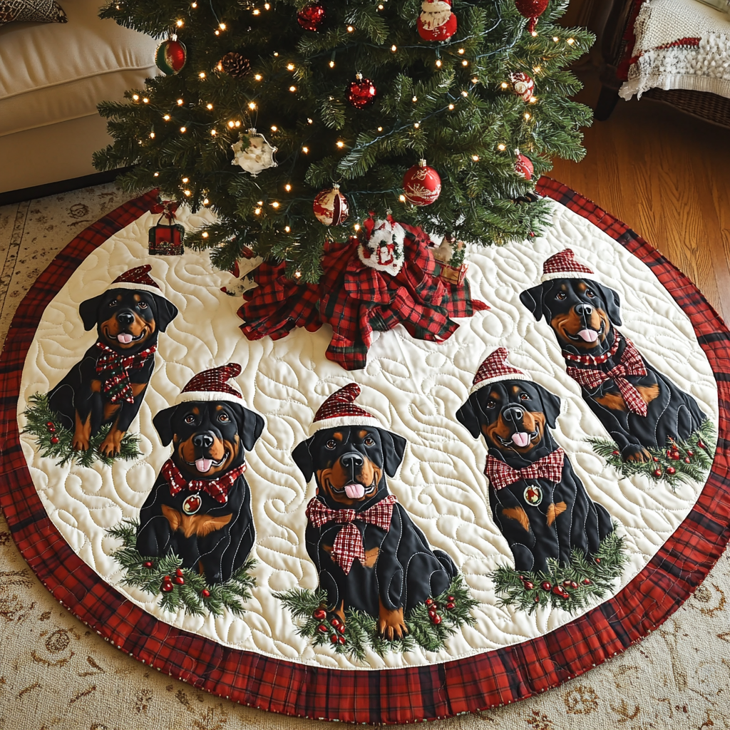 Rottweiler Holiday Cheer Christmas Quilted Tree Skirt Special Holiday Tree Skirt Gift for Newlyweds