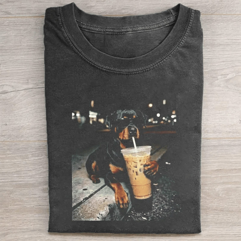 Rottweiler Iced Coffee T-Shirt Funny Rottweiler Dog Lover Tee Cool Dog With Boba Shirt Gift For Dog Moms