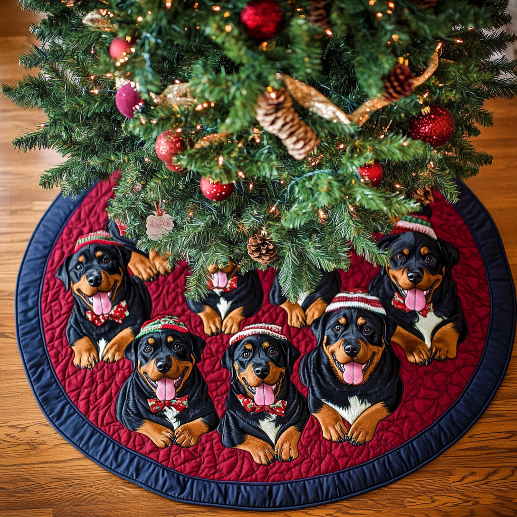 Rottweiler Noel Christmas Quilted Tree Skirt Exclusive Christmas Tree Skirt Merch Collection