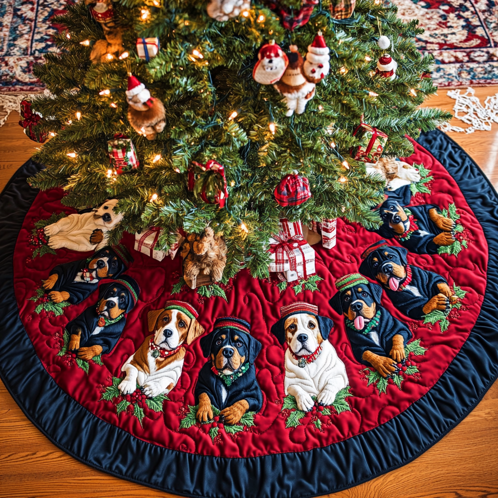 Rottweiler Noel Night Christmas Quilted Tree Skirt Lovely Holiday Tree Skirt for Festive Vibes