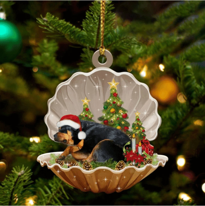 Rottweiler Sleeping in Pearl Dog Christmas Ornament Flat Acrylic