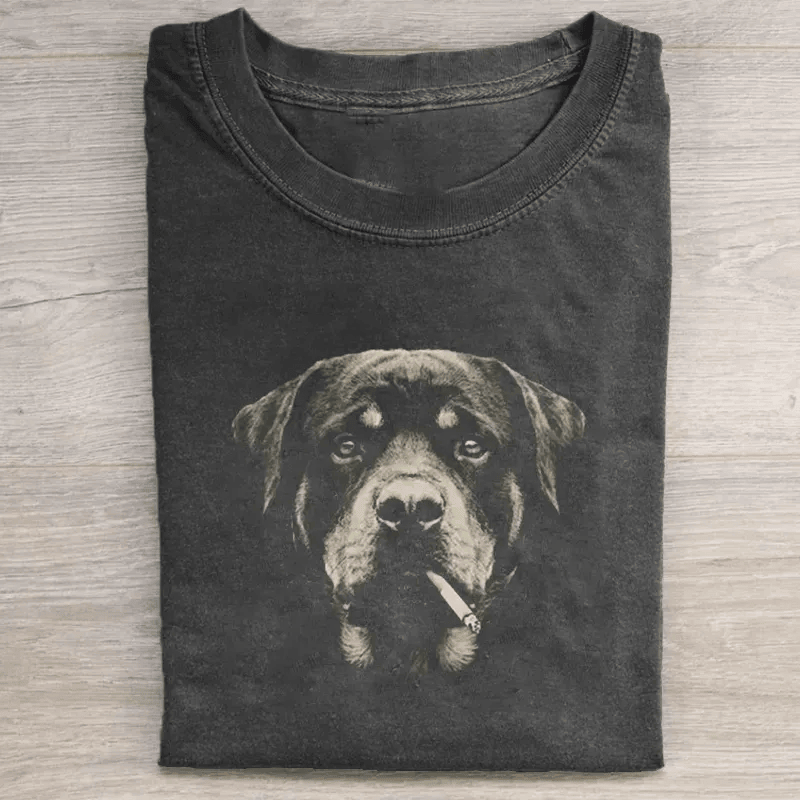Rottweiler Smoking Portrait T-Shirt Funny Rottweiler Dog Lover Tee Vintage Dog Art Shirt Gift For Dog Owners