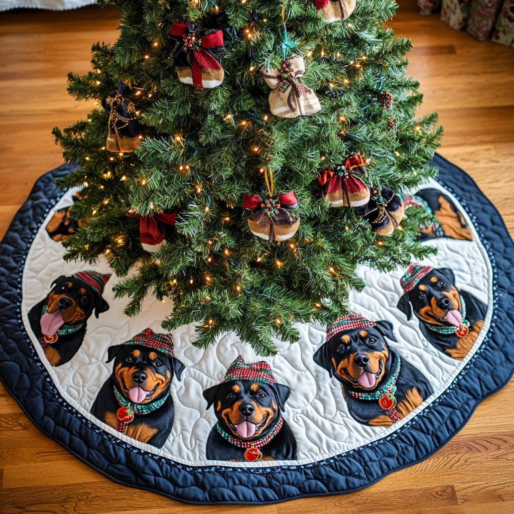 Rottweiler Spirit Christmas Quilted Tree Skirt Cozy Holiday Tree Skirt to Brighten Your Home