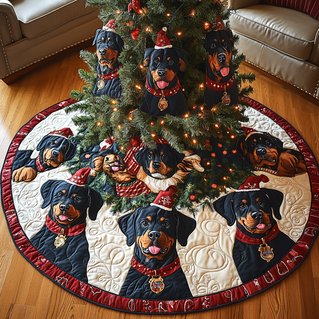 Rottweiler Winter Wonderland Christmas Quilted Tree Skirt Thoughtful Christmas Tree Skirt Gift Idea