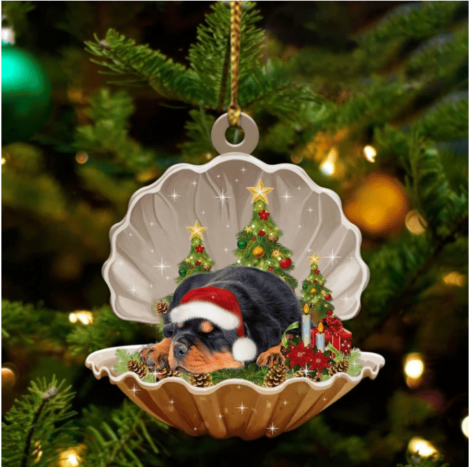 Rottweiler3 Sleeping in Pearl Dog Christmas Ornament Flat Acrylic