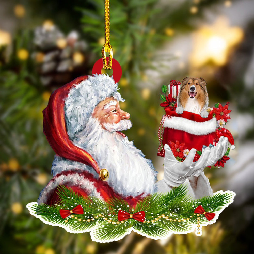 Rough Collie and Santa Christmas Ornament for Dog Lovers Dog Mom Acrylic Dog Ornament