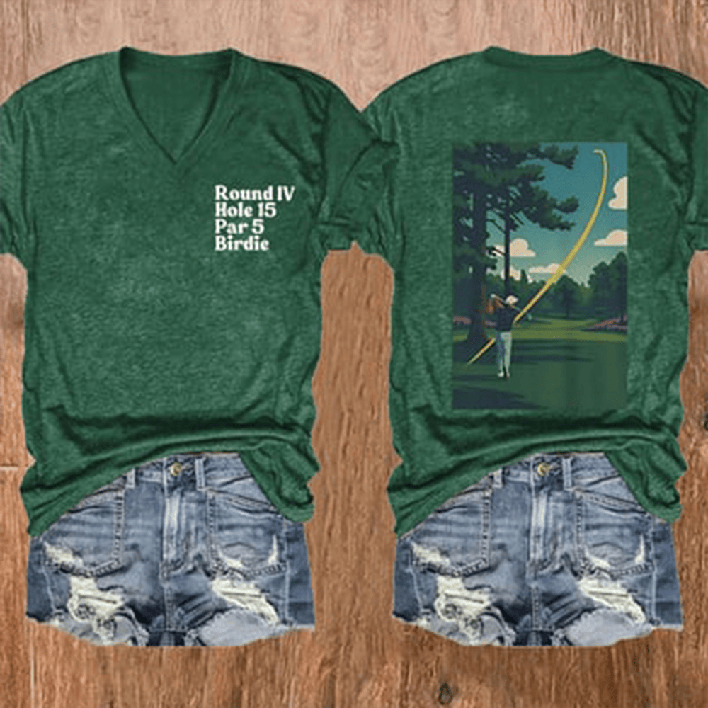 Round IV Hole 15 Par 5 Birdie V-neck T-Shirt Master Apparel Mother's Day Gifts For Golfers