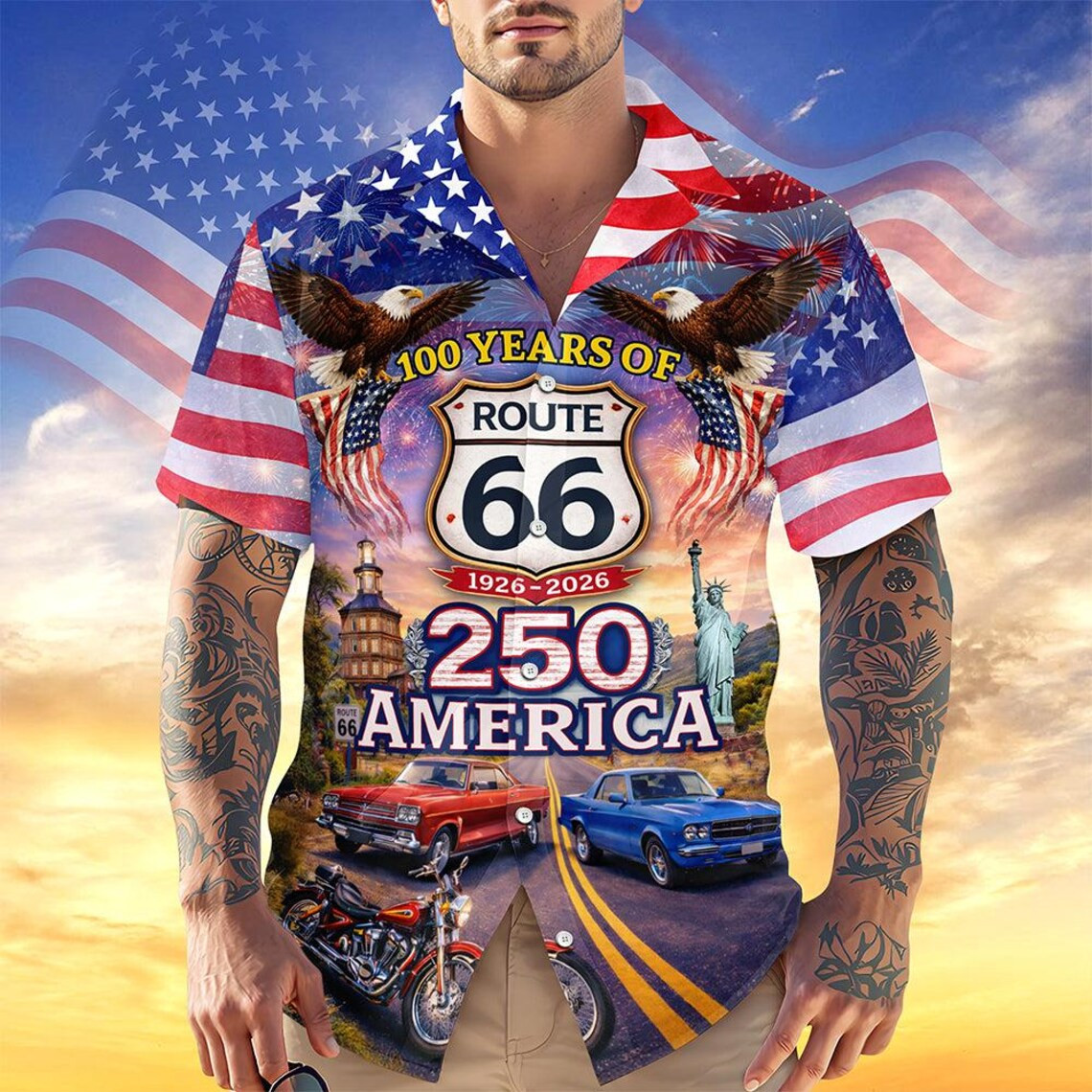 Route 66 100th Anniversary Merch 100 Years Of Route 66 Hawaiian Shirt Short Sleeve Gift For Him