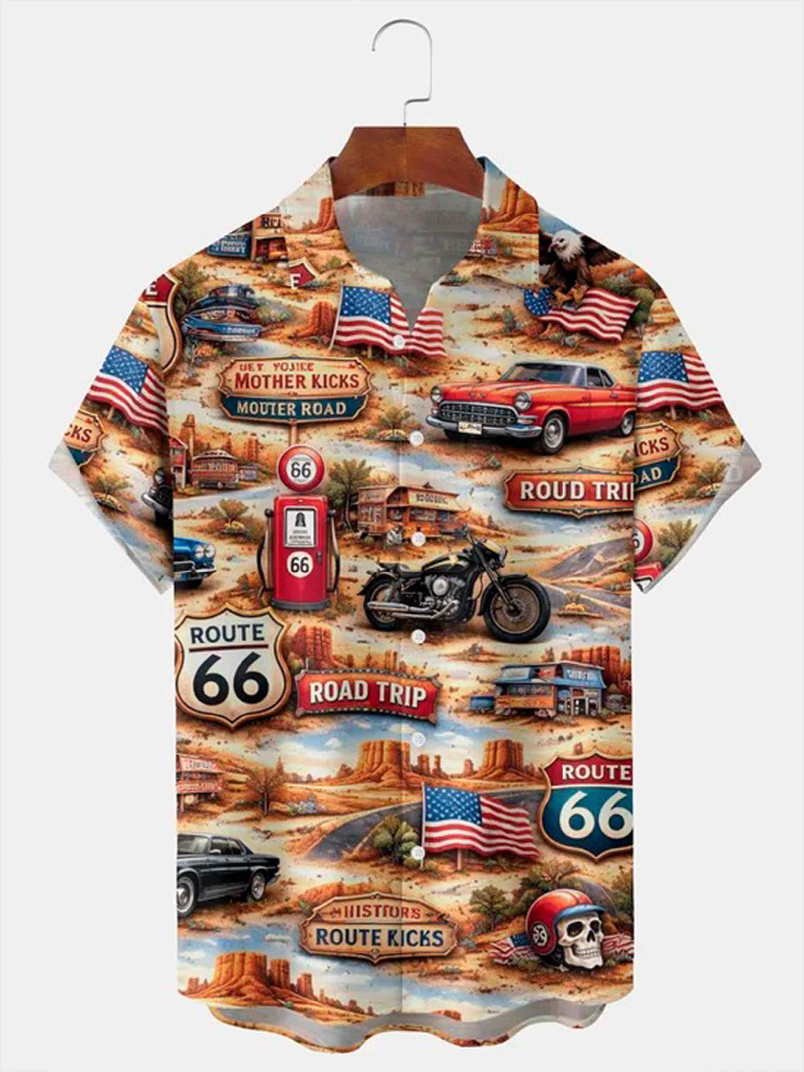 Route 66 Road Trip Hawaiian Shirt Classic Cars And Motorcycles Clothing Gift For Men