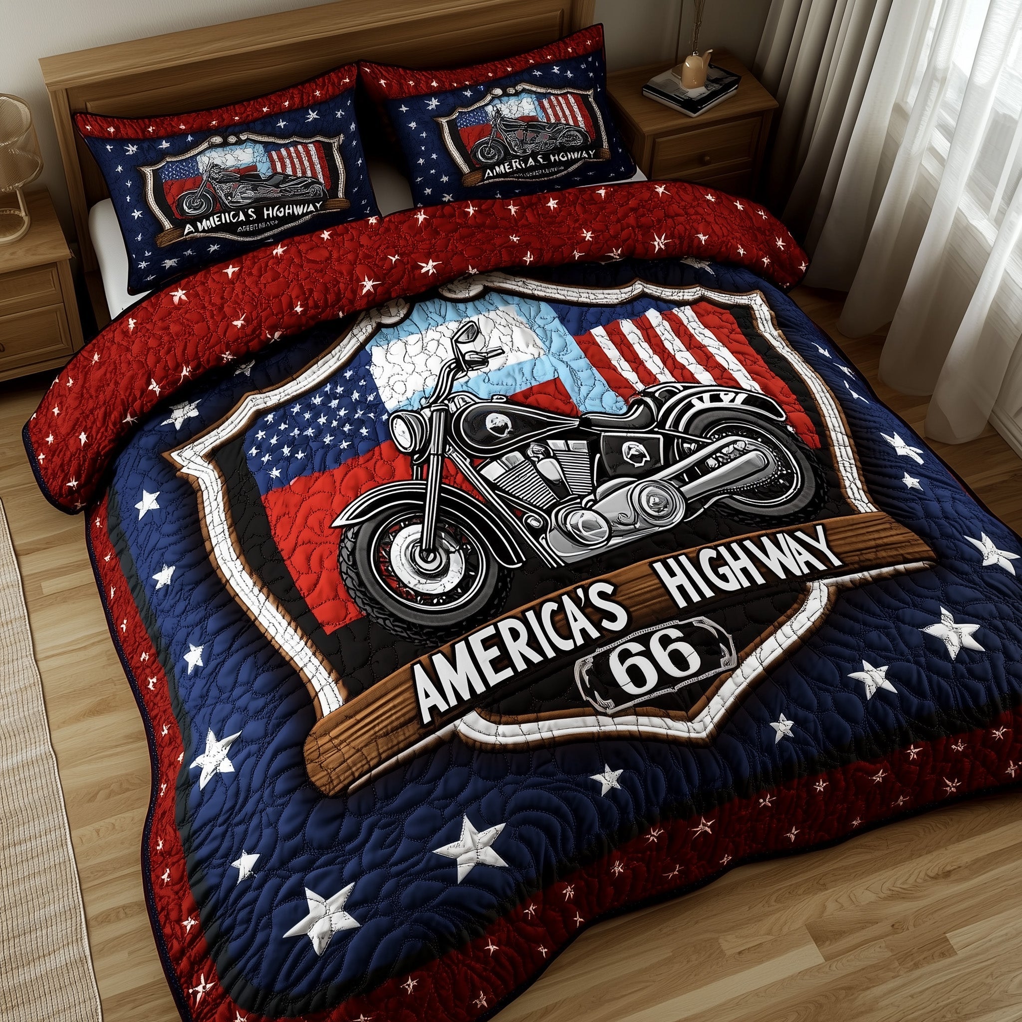 Route American Quilted Bedding Set Duvet Cover Merchandise Motorbike Gift Ideas