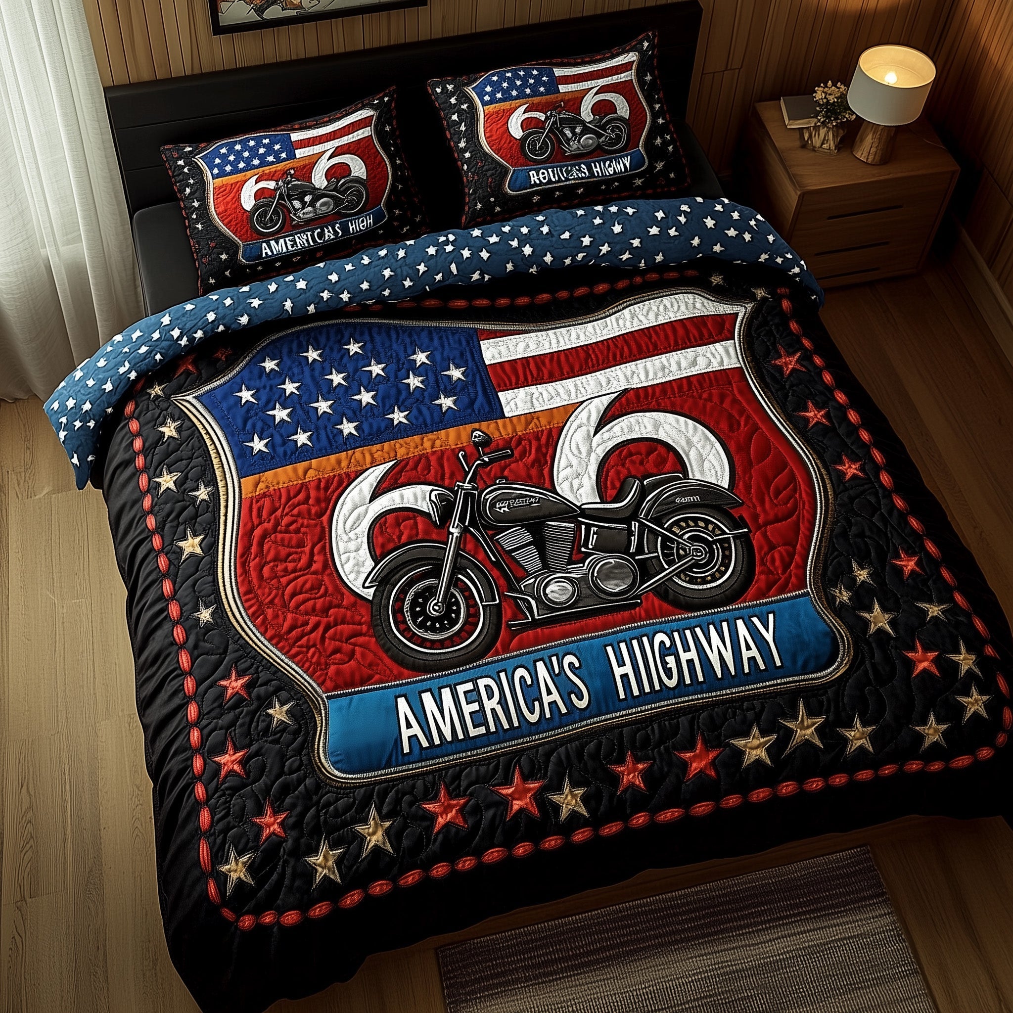 Route American Quilted Bedding Set Duvet Cover Merchandise Presents For Motorbike Lovers