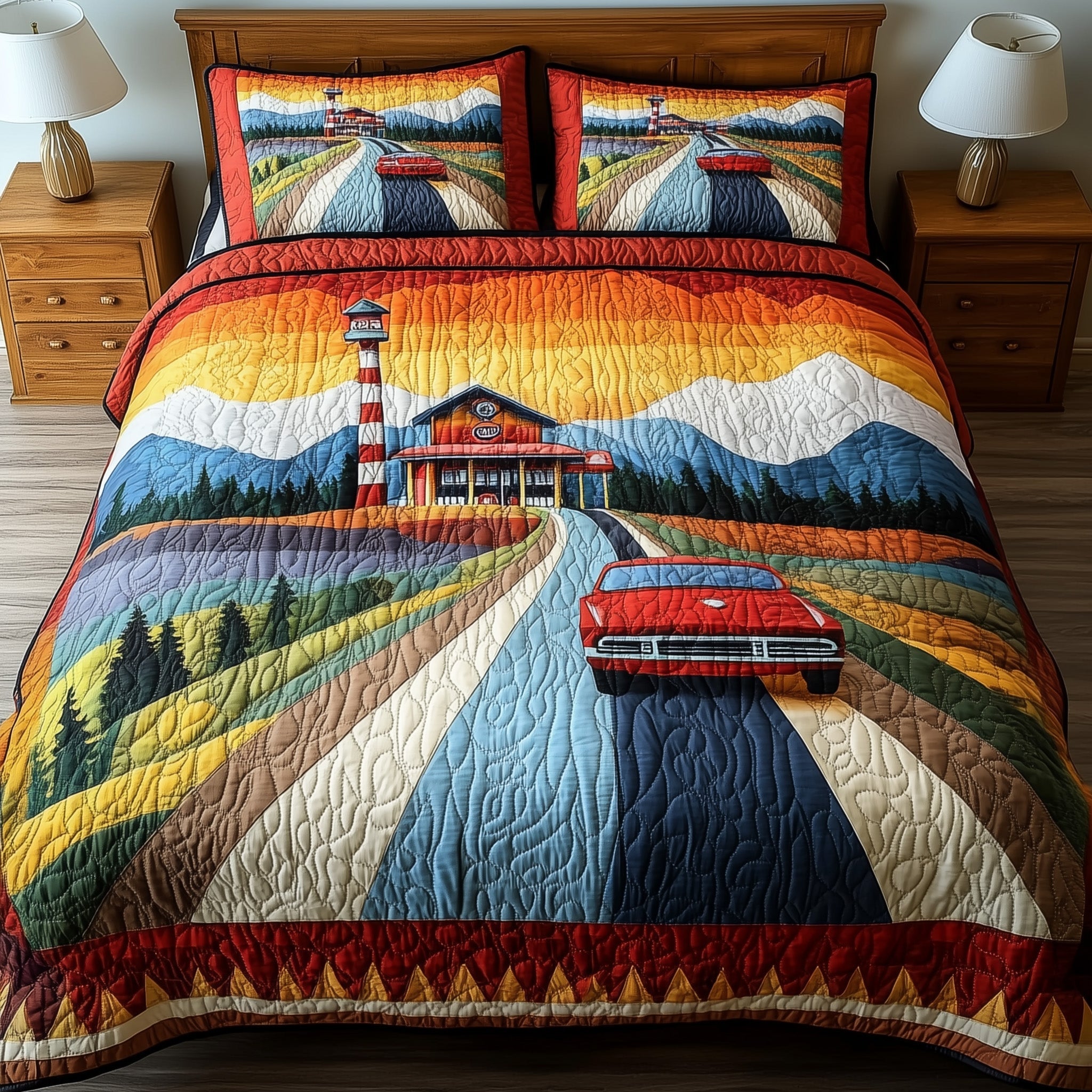 Route Quilted Bedding Set Duvet Cover Merchandise Christmas Gifts For Tractor Lovers