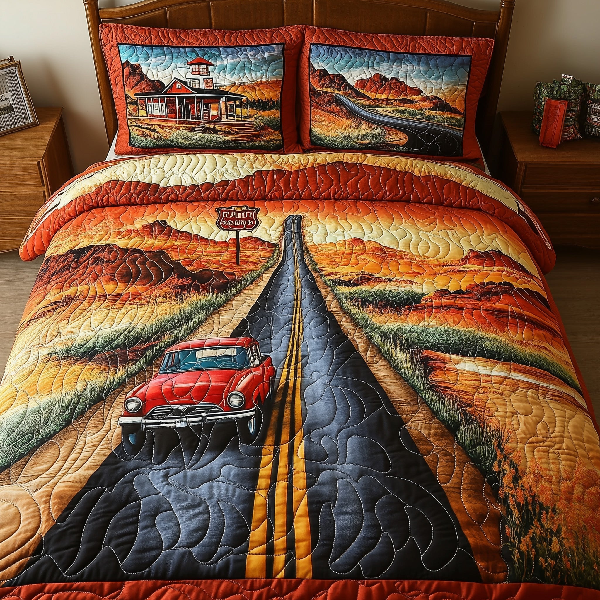 Route Quilted Bedding Set Duvet Cover Merchandise Tractor Related Gifts