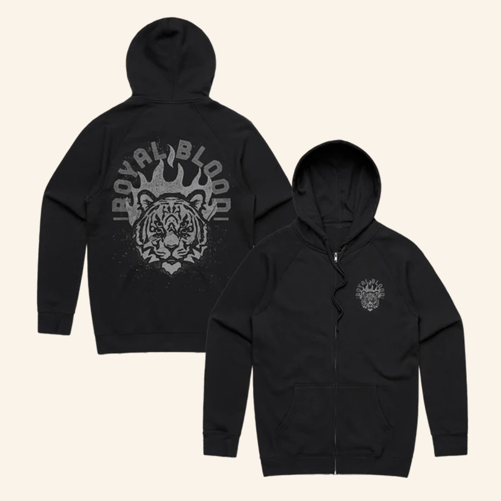 Royal Blood Band Merch Flaming Tiger Black Zip Up Hoodie Xmas Gifts For Rock Fans